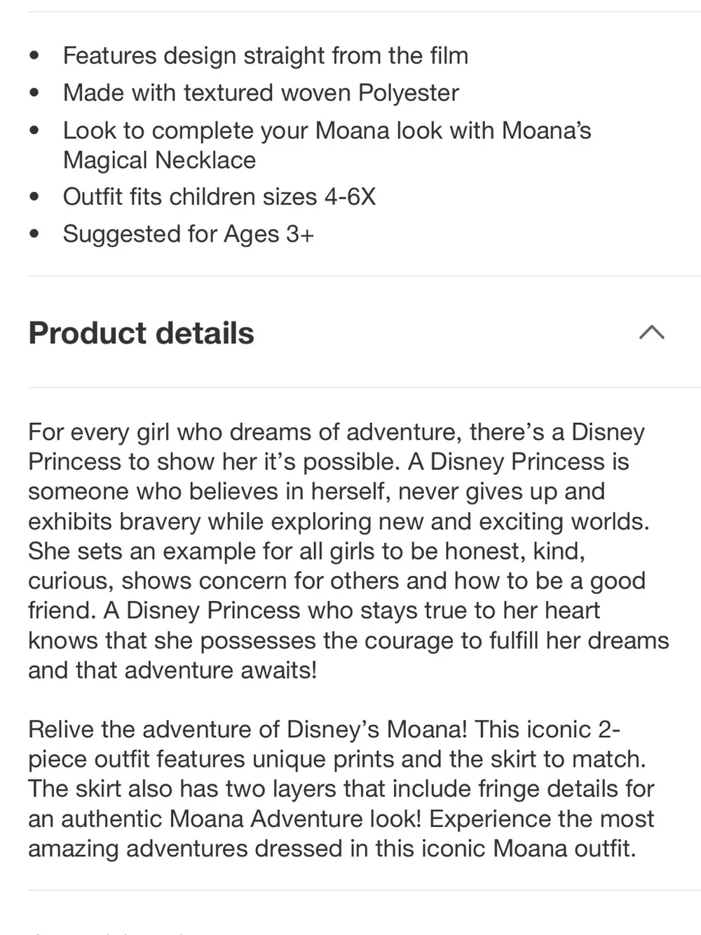 Disney Moana Costume NWT